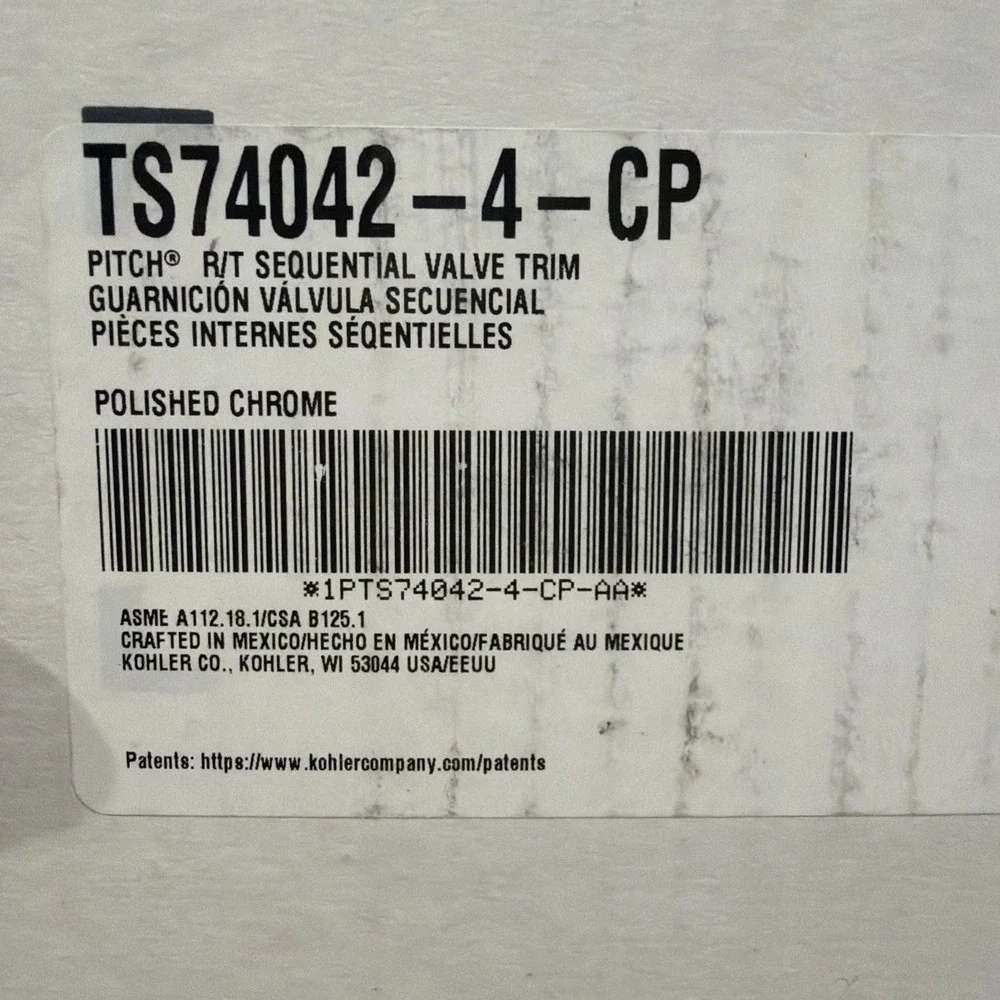 Kohler Pitch R/T Sequential Valve Trim with Handle TS74042-4-CP, Polished Chrome